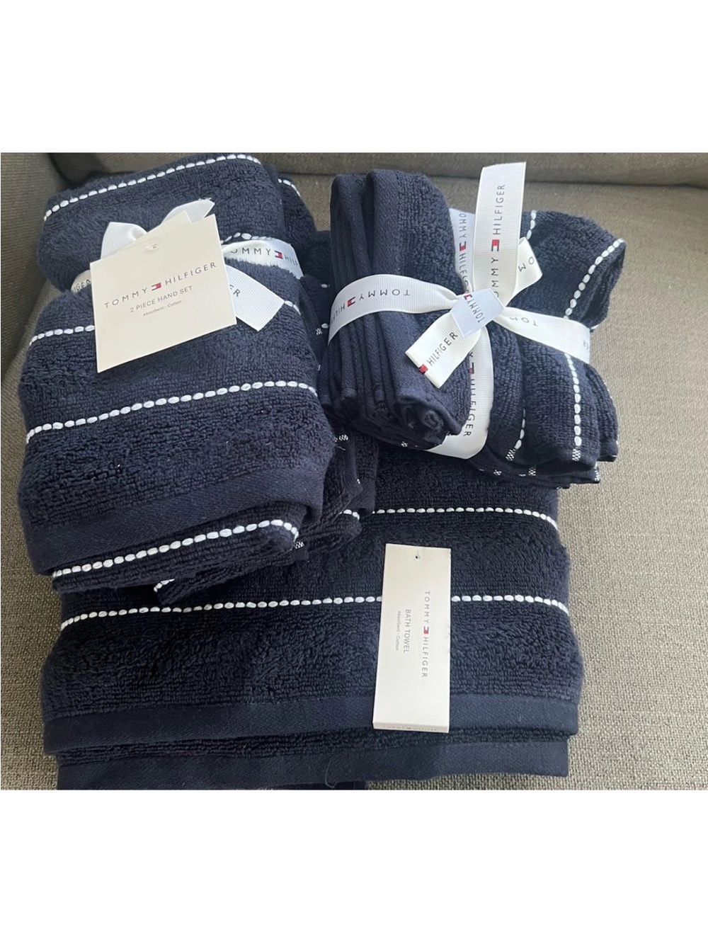 Tommy Hilfiger Blue White Stripe Bath Towel Set NWT 8 pc